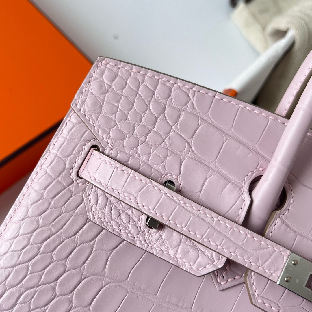 에르메스 버킨백25 핑크 은장 악어가죽